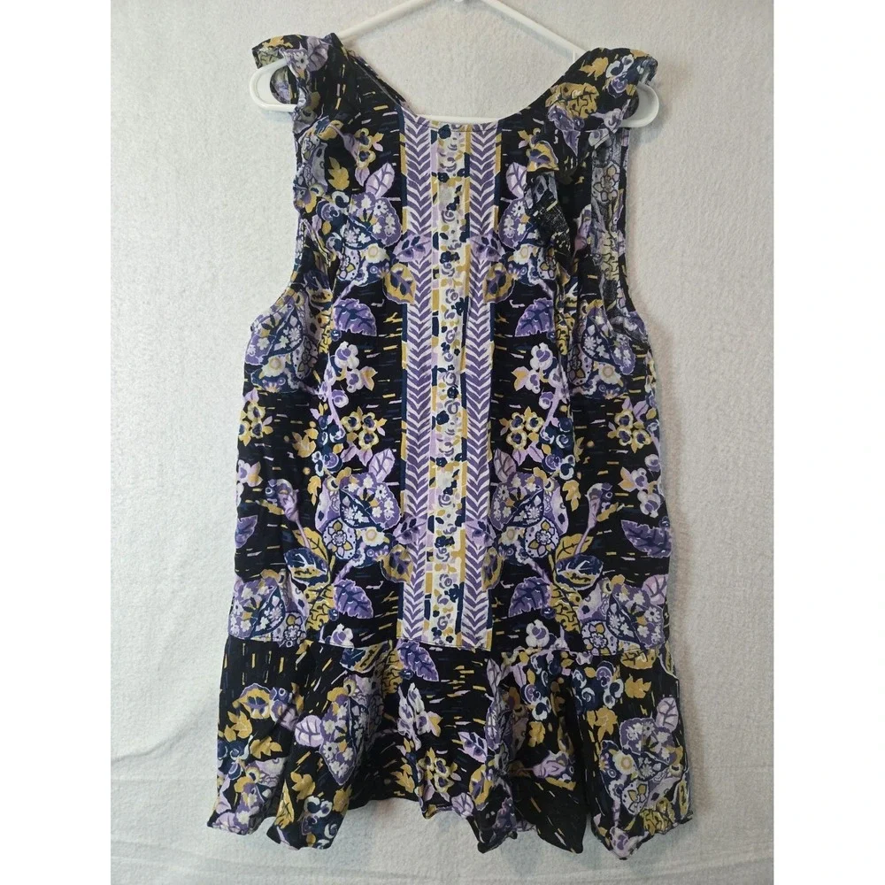 Free People Womens Tunic Top Size L Sleeveless Linen Blend Multicolor